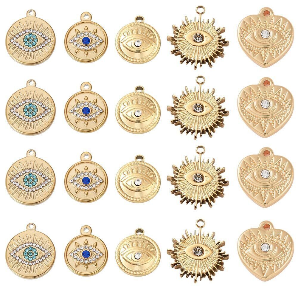 6436 1 Box 5 Styles Real 18K Gold Plated Evil Eye Charms Devil Eyes Charms